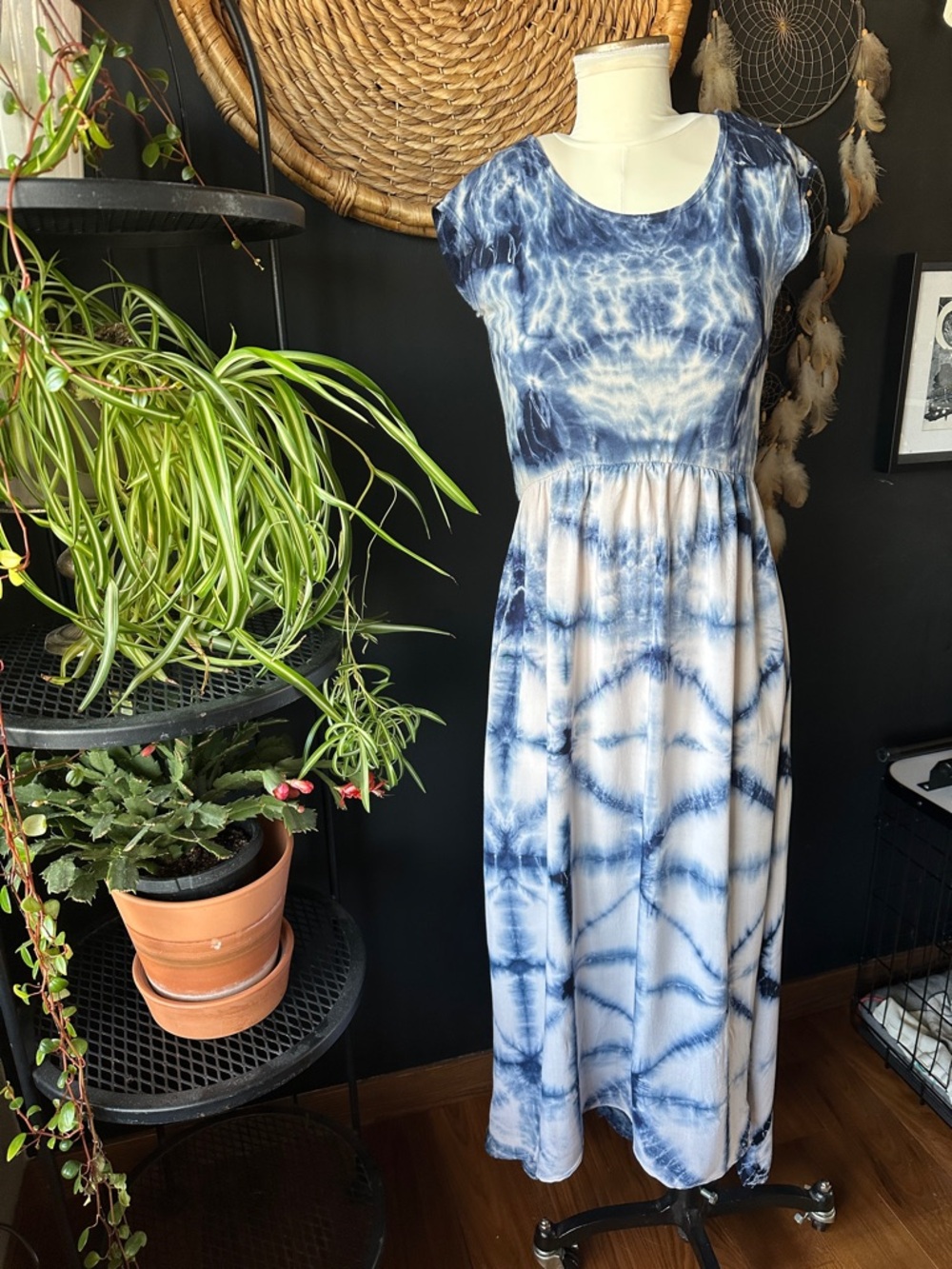 Blue & White Tie-Dye Maxi Dress - Relaxed Women’s Summer Dress